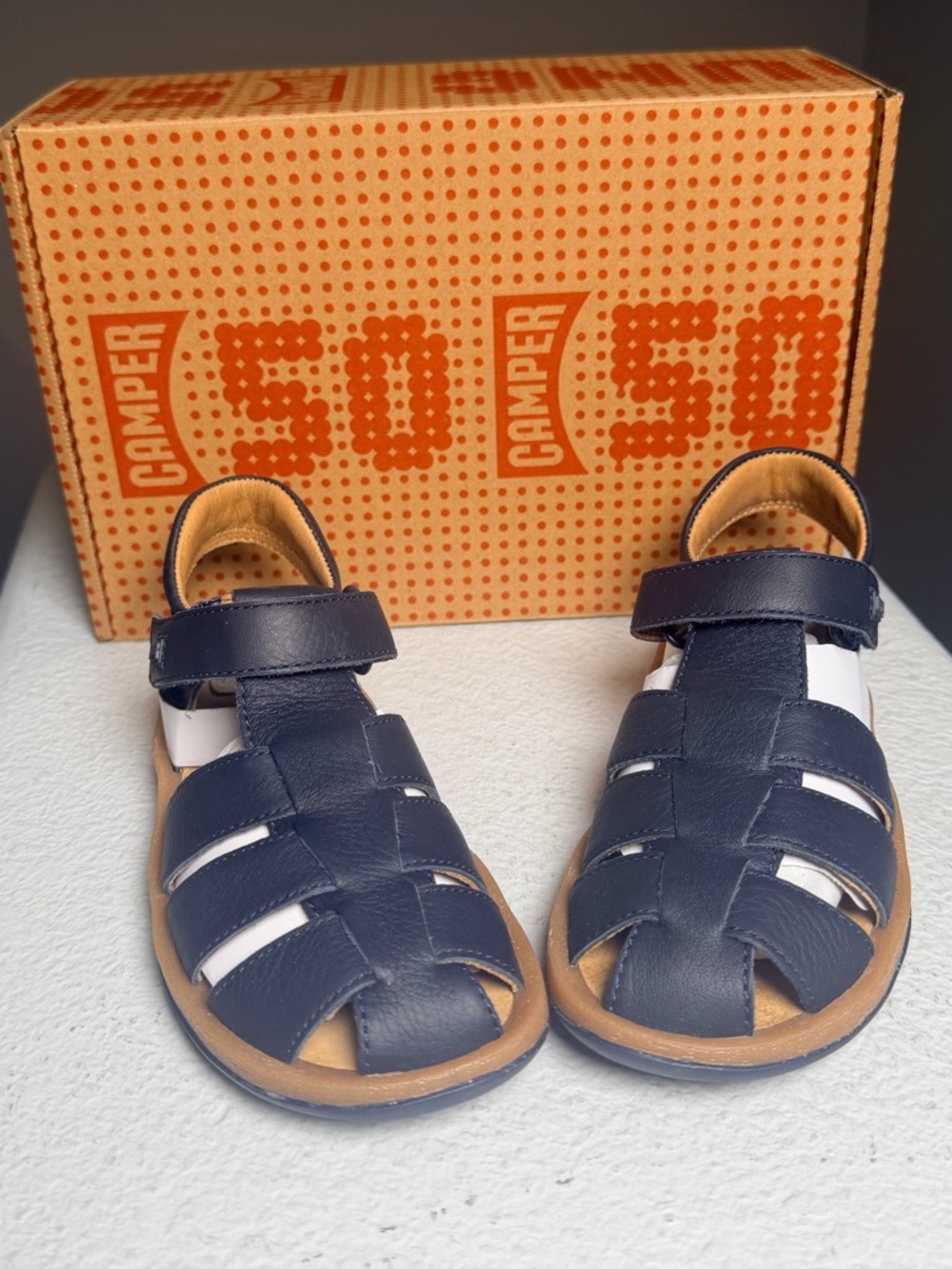 NWT-Camper Boys Navy Leather Strappy Sandals- - Picture 8 of 8